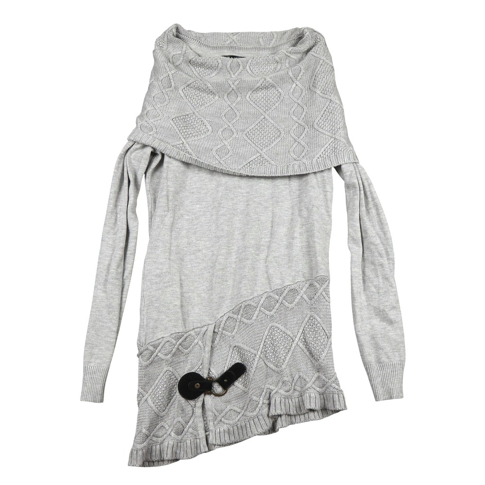 Vtinage Y2K Venus Women's Gray Knit Sweater Cowl Neck Asymmetrical Hem Size Sm